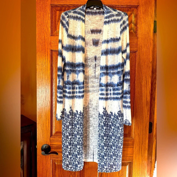 Navy and White Duster Cardigan - Picture 1 of 6